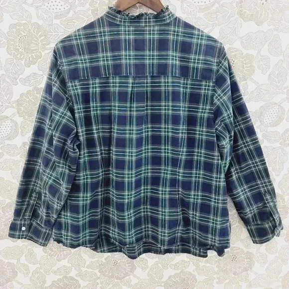 Talbots Plaid Button Up Mock Ruffle Long Sleeve Blouse Women's 22WP - Picture 2 of 8